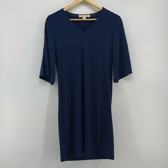MICHAEL Michael Kors VNeck Dress Gold Tone Hardware on Sleeves Navy Blue Size XS - Picture 1 of 8
